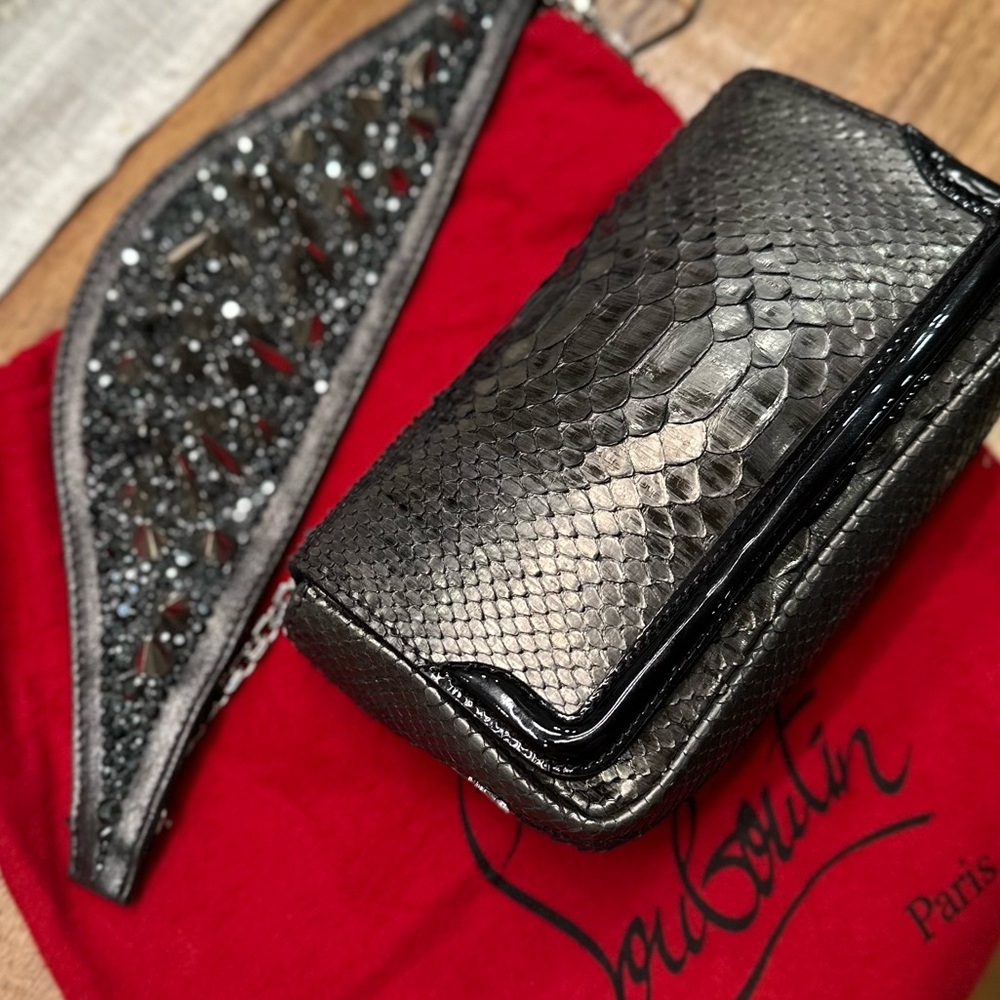Christian Louboutin Artemis Studded Python Shoulder Bag - Picture 9 of 14